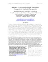 prikaz prve stranice dokumenta Blended E-Learning in Higher Education: Research on Students’ Perspective